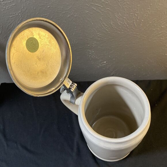 HB (HOFBRAUHAUS MUNCHEN)4.5" Slat Glazed Stoneware Beer Stein Pewter Lid Germany - Picture 5 of 6